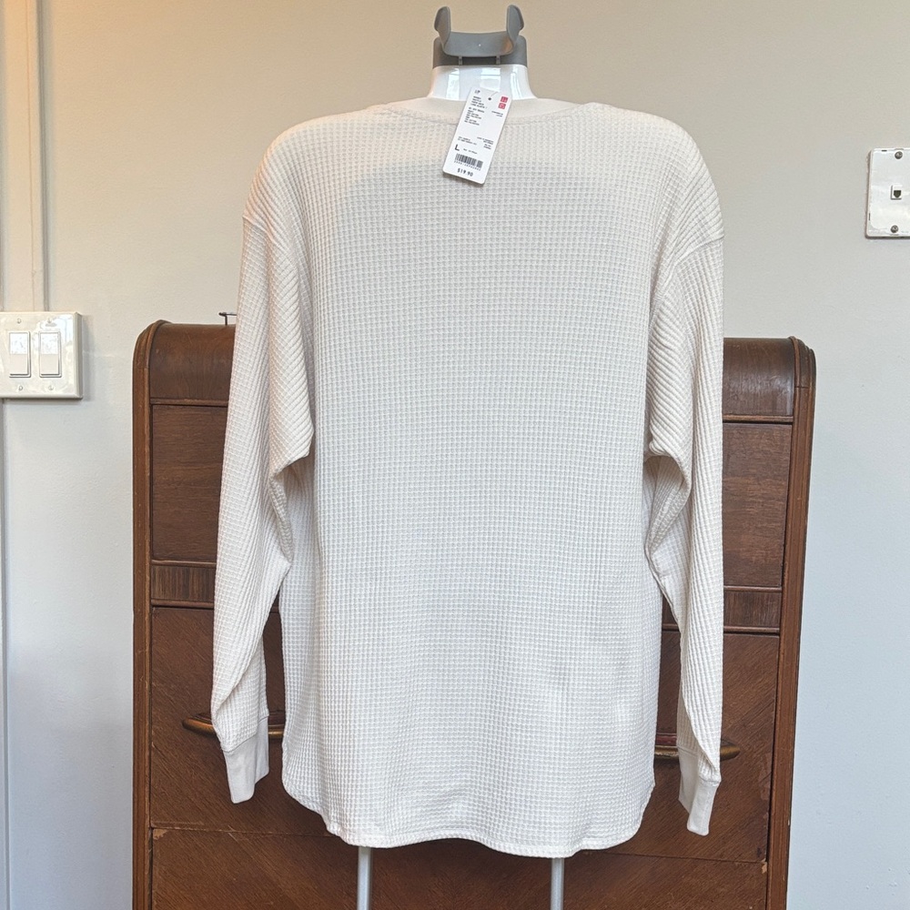 Uniqlo Waffle Knit Long Sleeve Top Large Cream NWT Base Layer